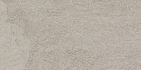 Slide 12x24 Porcelain Tile features a light gray textured surface with subtle wavy, irregular lines reminiscent of slate or concrete. Its varying gray shades offer a soft, organic look ideal for contemporary interiors.