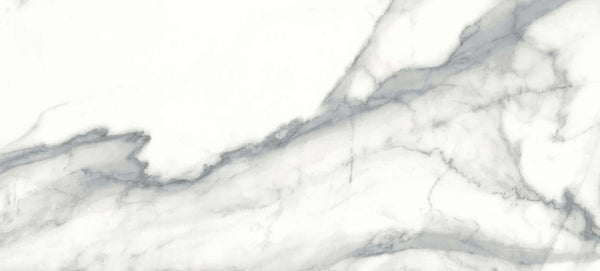 The Glam 10x22 Glossy Porcelain Tile features a white marble surface with elegant diagonal gray veining, making it perfect for floors, walls, countertops, or decorative accents.