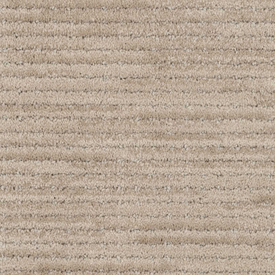 Imagine Pet Friendly Carpet features a beige, textured horizontal stripe design made from solution dyed yarn. Its soft, plush fibers offer a cozy feel, while the neutral shade enhances any space and ensures long-lasting durability.