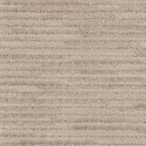 Imagine Pet Friendly Carpet features a beige, textured horizontal stripe design made from solution dyed yarn. Its soft, plush fibers offer a cozy feel, while the neutral shade enhances any space and ensures long-lasting durability.