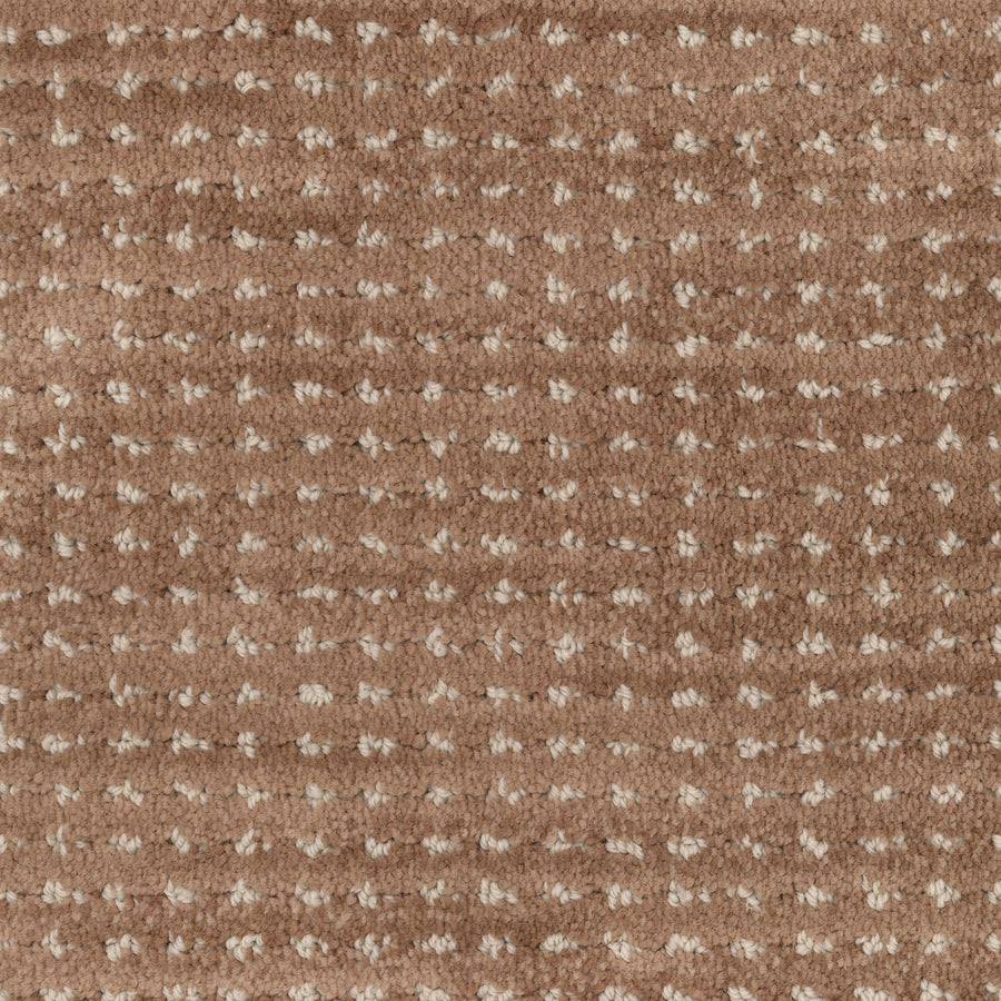 Close-up of Imagine Pet Friendly Carpet: textured brown wool with a grid of small, evenly spaced white dots. Made from solution-dyed yarn, its soft woven surface features a subtle checkerboard pattern with handmade appeal.