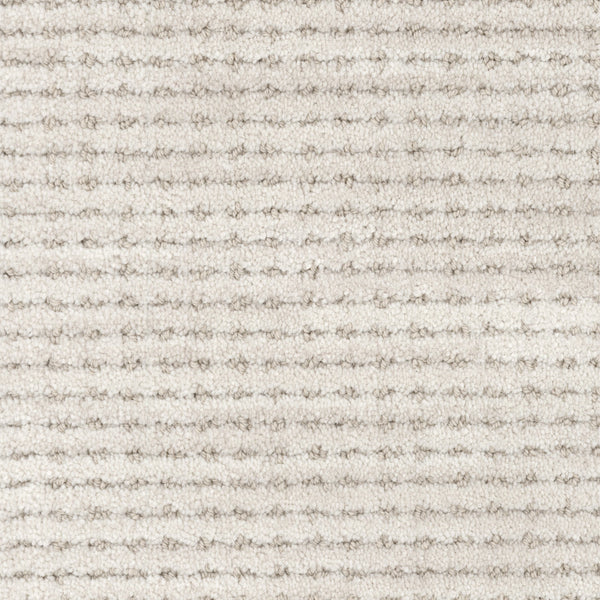 Close-up of Imagine Pet Friendly Carpet in beige, featuring a textured horizontal ribbed pattern. The solution-dyed fibers are soft and evenly spaced, giving the surface a subtle striped effect.