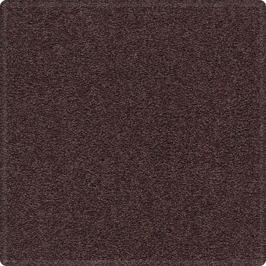 A square sample of Dynamic Display Family Friendly Carpet—dark brown, textured, and dense with slightly rounded corners—offers soft comfort and easy-care durability, perfect for stylish, decorator-friendly spaces.