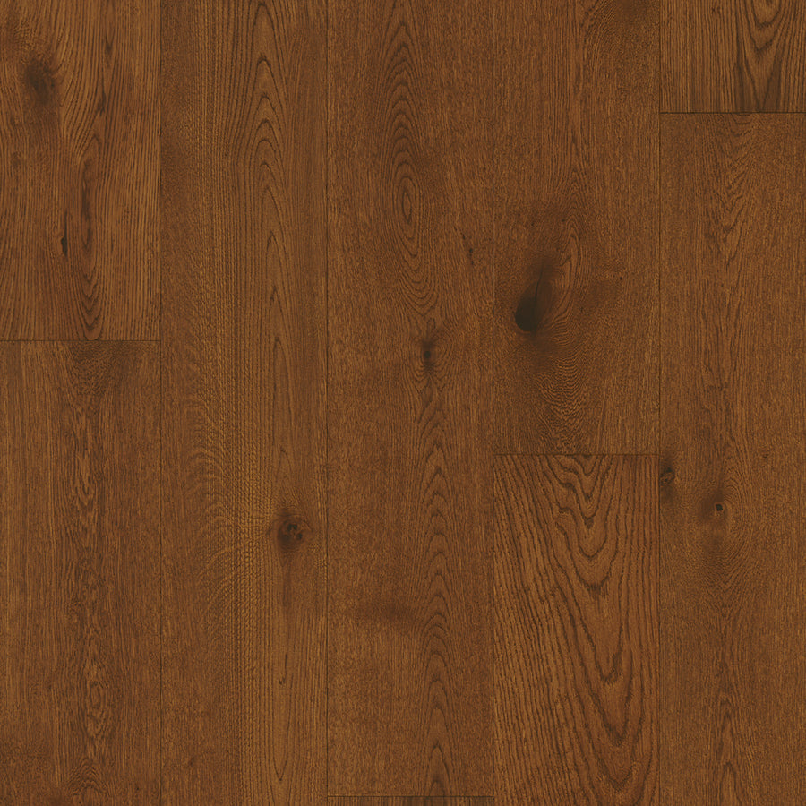 Lexington Park 7 1/2" White Oak Hardwood features a medium-brown matte finish with natural wood grain, knots, and subtle tonal variations across each plank.