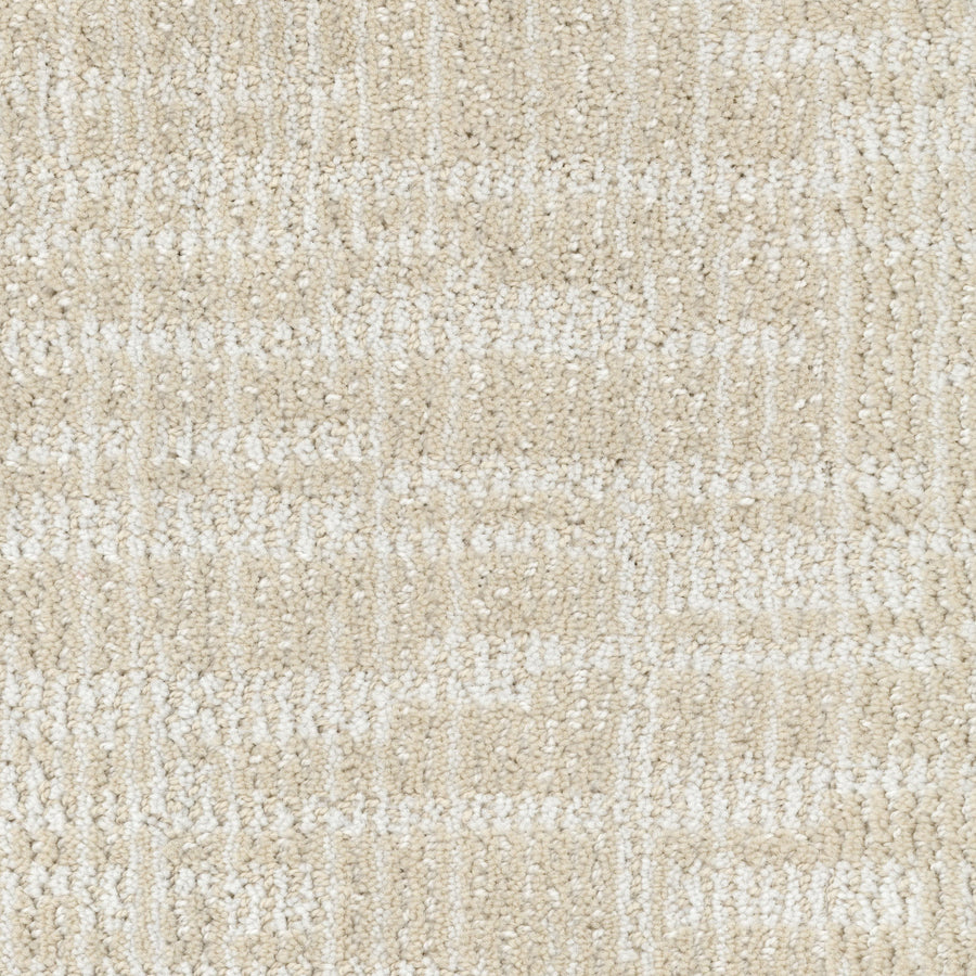 Lineage Pet Friendly Carpet features a beige, grid-like textured pattern in cream and tan, crafted from durable EnVisionSD yarn for lasting style and softness—perfect for flooring that’s both fashionable and pet-friendly.