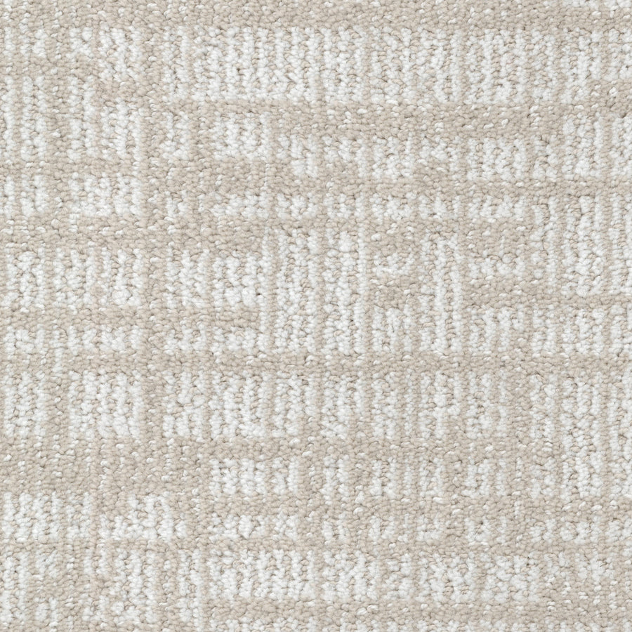 Close-up of Lineage Pet Friendly Carpet in beige and white, crafted from EnVisionSD yarn with a subtle geometric grid pattern and textured, woven surface for stylish, durable flooring.