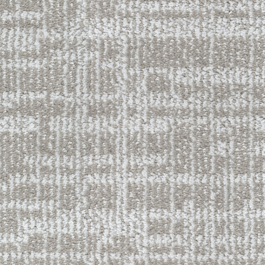 A close-up of Lineage Pet Friendly Carpet shows its soft, plush surface with a light beige and white geometric pattern of intersecting lines—crafted from durable EnVisionSD yarn for stylish, pet-friendly flooring.