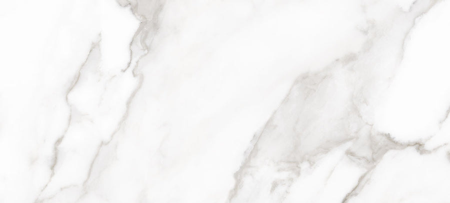 Glam 10x22 Glossy Porcelain Tile features a white marble look with elegant light gray and beige diagonal veining, perfect for creating a natural and sophisticated style as a floor or wall tile.