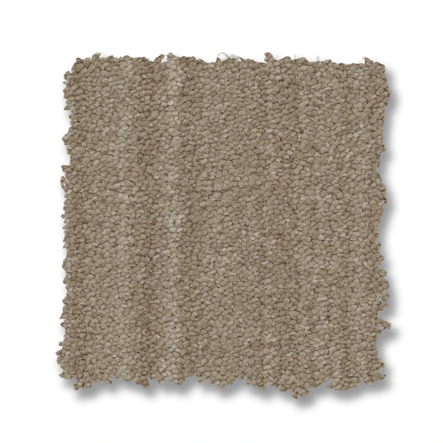 A square swatch of Magnifique On Trend Carpet in beige, featuring textured detail and slightly uneven edges on a white background, offers timeless beauty—ideal for adding subtle texture to any space.