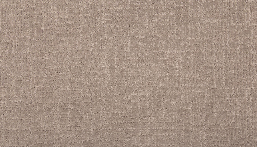 Delicate Features Family Friendly Carpet: Beige, stain-resistant, with a subtle geometric pattern of intersecting lines and squares for a soft, woven look.