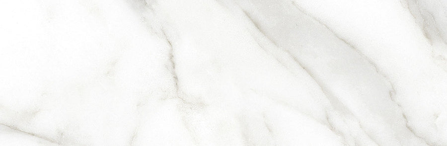 Glam 4x12 Glossy Porcelain Tile features a white marble-look surface with light gray and beige diagonal veining, offering a smooth, elegant texture perfect for floor or wall applications.