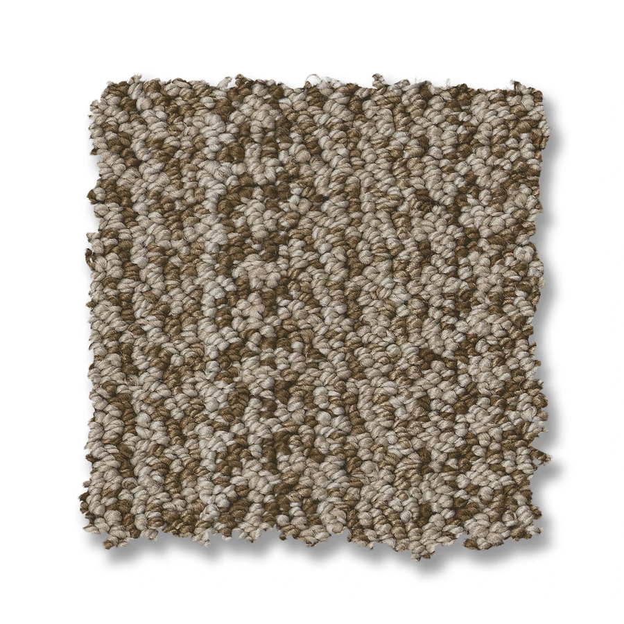 A rectangular sample of Marquet On Trend Carpet featuring modern loop pile in mixed beige and taupe shades, with a textured, speckled look on a white background.