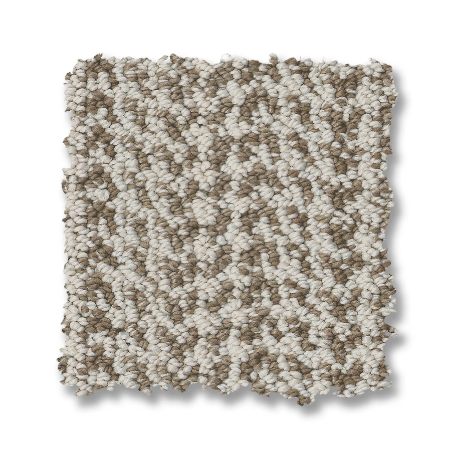 The Marquet On Trend Carpet is a rectangular swatch with a contemporary braided pattern and textured design in beige and light brown, shown on a white background.