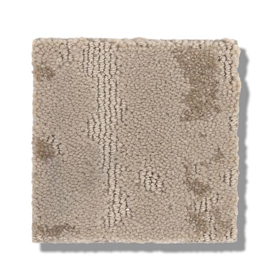 The Ming On Trend Carpet is a square swatch of light beige, textured carpet with irregular darker patches and a slightly rough surface, featuring light neutrals, shown against a white background.