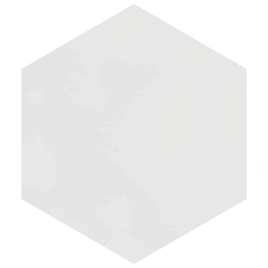A Mod Hex Matte Porcelain Tile, featuring a plain white hexagon design, is centered on a white background.
