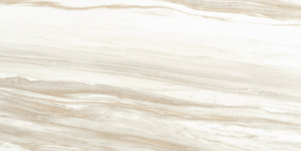 The Monte Carlo 24x48 Polished Porcelain Tile features a white marble look with light beige and tan veining, offering a smooth, polished finish ideal for luxurious and sophisticated home flooring designs.