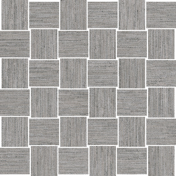 The Nile 2x2 Mosaic Tile features square, textured gray porcelain tiles arranged in a grid with narrow gaps for a modern, geometric look.