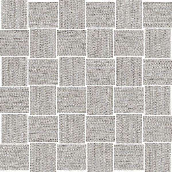 The Nile 2x2 Mosaic Tile features a grid of evenly spaced light gray tiles with a subtle woven texture, arranged in a checkerboard pattern with narrow gaps between each tile.