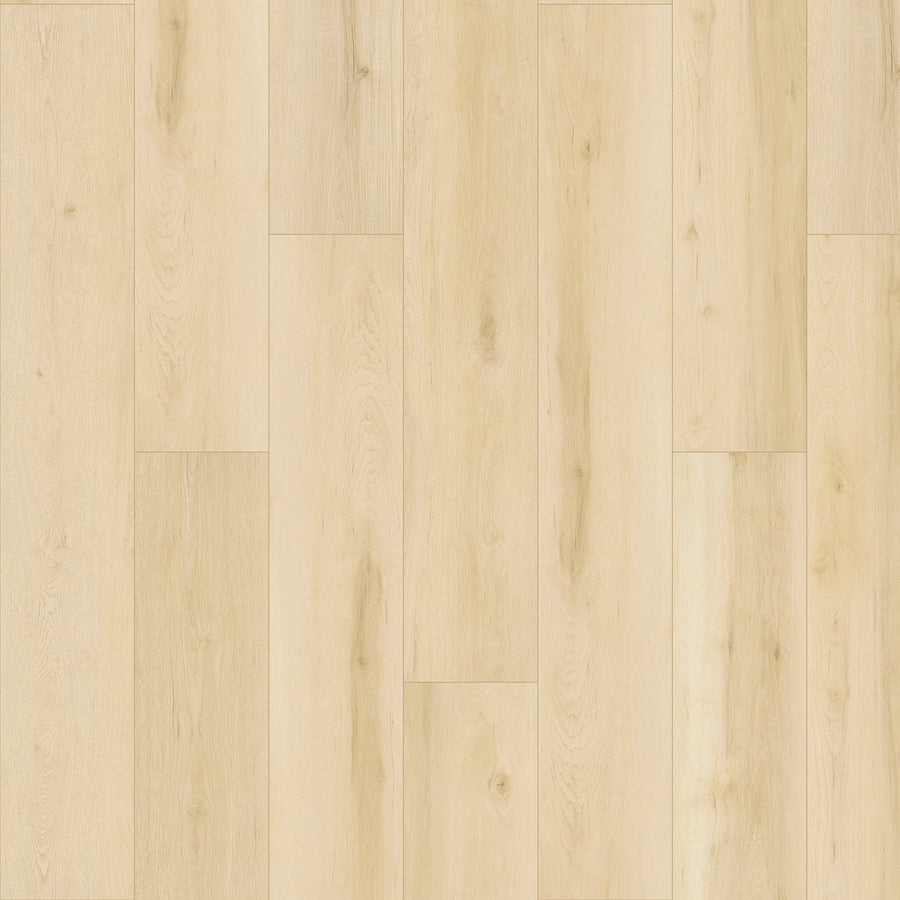 Poppy Reserve 9" Vinyl Plank offers a light wood look with natural grain and knots, wide planks in a staggered pattern, and a smooth, durable, scratch-resistant finish for long-lasting beauty.