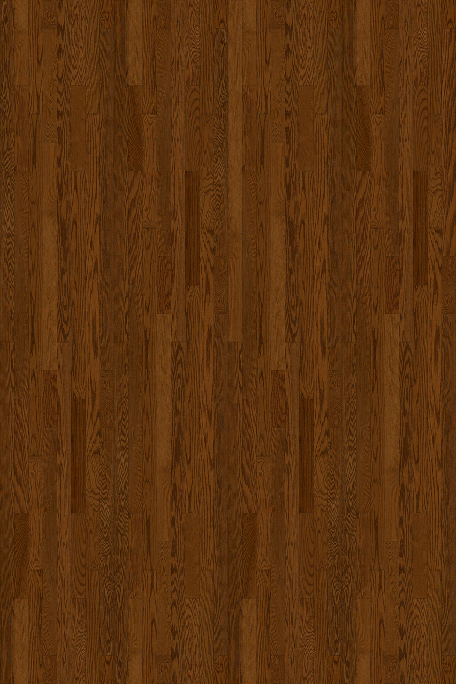Foundation 2 1/4" Red Oak Hardwood features dark brown planks with visible grain and texture, a staggered layout, and a subtle semi-gloss finish for a seamless look.