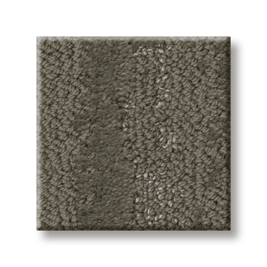 Tranquil Spirit Pet Friendly Carpet is a square swatch in muted, earthy brown with a subtle striped brushstroke pattern. Its soft, thick fibers blend loop and cut pile for stylish texture and added comfort.