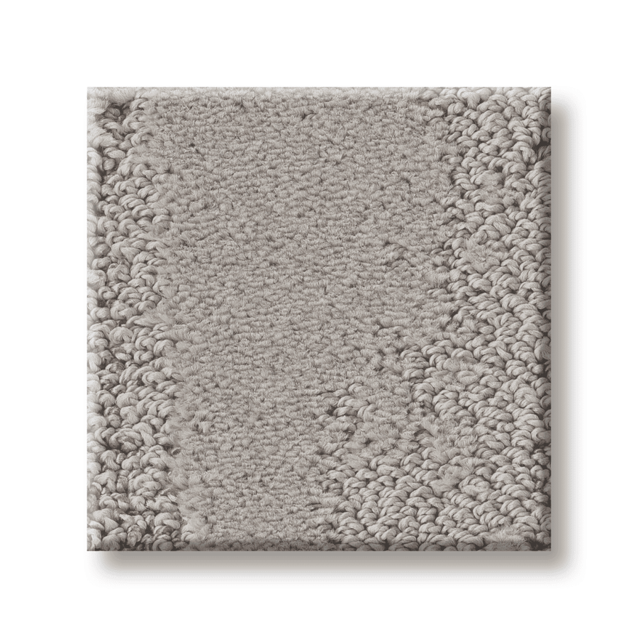 The Tranquil Spirit Pet Friendly Carpet sample is square, light grey, with a looped textured border and a smoother central weave, shown on a white background.