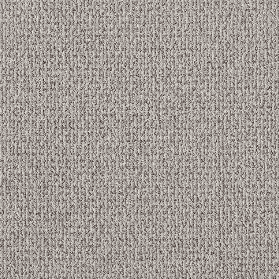 Close-up of the Crafted Embrace Family Friendly Carpet in light gray, featuring a vertical ribbed pattern. Made from high-performance fiber, its surface is soft, evenly woven, and has consistent line spacing.