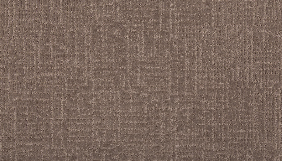 Close-up of Delicate Features Family Friendly Carpet: a textured brown surface with a modern geometric grid pattern. This plush, soft carpet offers superior stain resistance, making it ideal for family living and contemporary interiors.