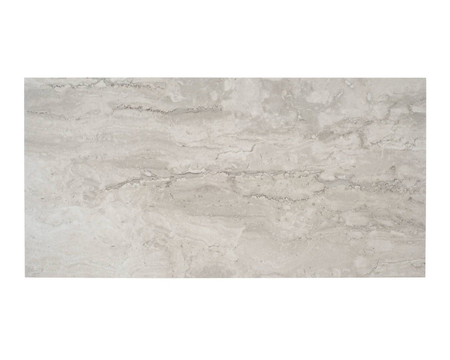 The Tivoli 12x24 Porcelain Tile features a refined beige and gray travertine look with natural wavy veining and subtle texture on a white background, offering the elegance of rectified marble-inspired porcelain.