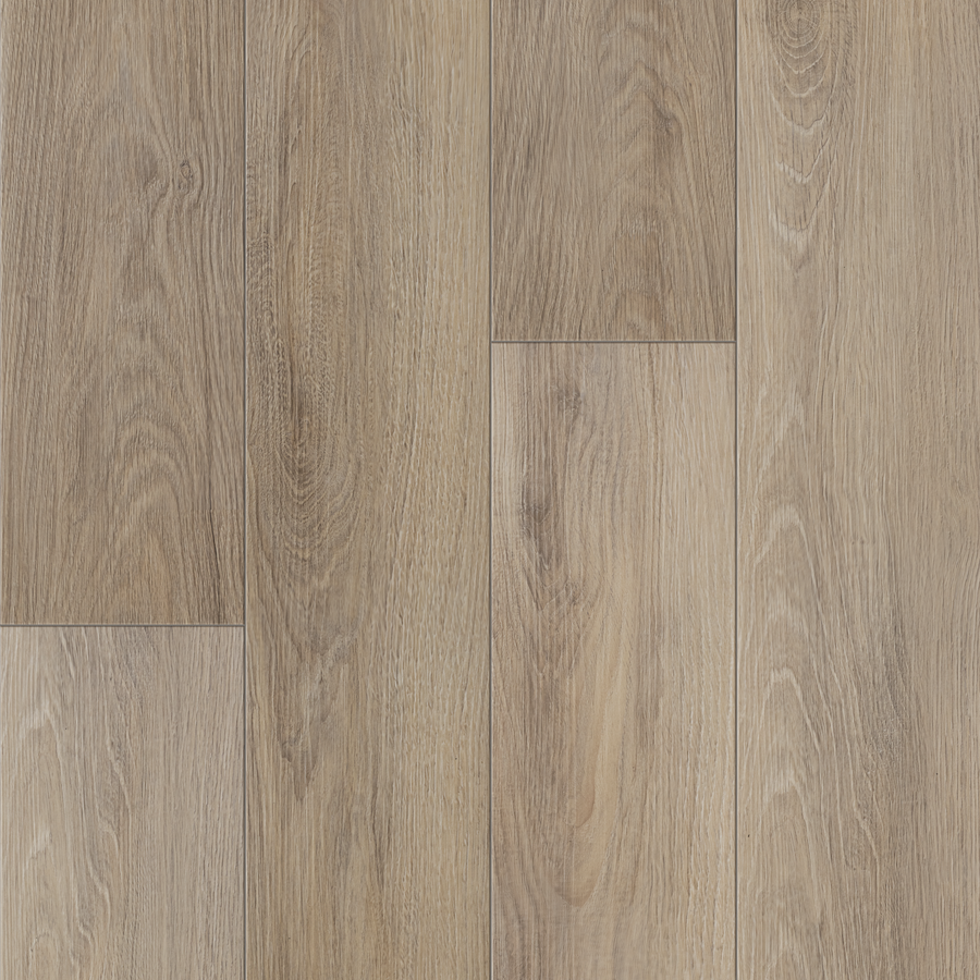 ArmorStep 7" Vinyl Plank features light brown, natural grain patterns with subtle color variations and visible knots. The smooth, waterproof surface has textured details and is installed in a staggered layout for a high-performance finish.
