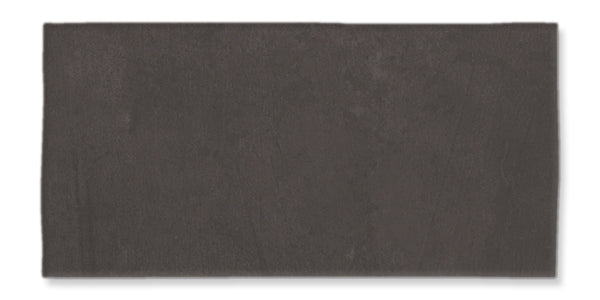 The Fez 2.5x5 Subway Tile is a rectangular, dark gray glazed ceramic tile with a smooth, matte surface and subtle texture, shown against a white background.