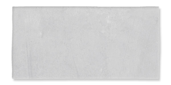 The Fez 2.5x5 Subway Tile is a rectangular, light gray glazed ceramic tile with a smooth surface, shown against a white background.