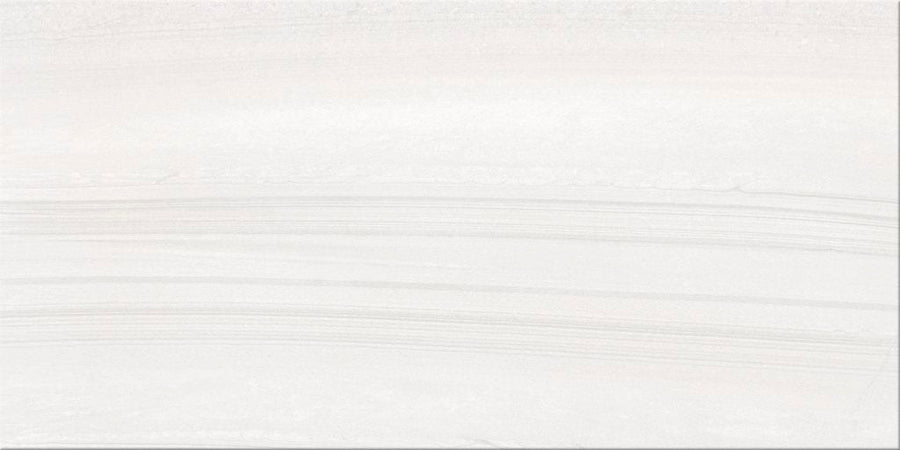 The Sandwaves 24x48 Porcelain Tile features a smooth, light gray and off-white surface with subtle horizontal lines and wavy patterns, capturing the look of natural sandstone—ideal for contemporary interiors.